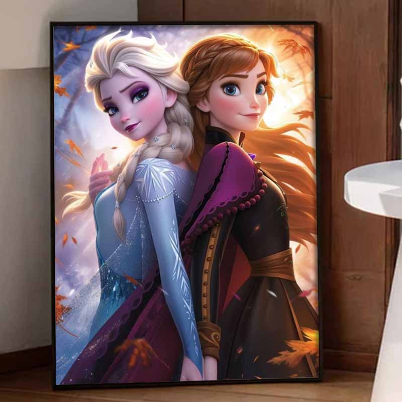 Disney Diamond Art Painting Kit – Frozen Sisters Sparkling Craft, Home Wall Decor, Handmade Gift
