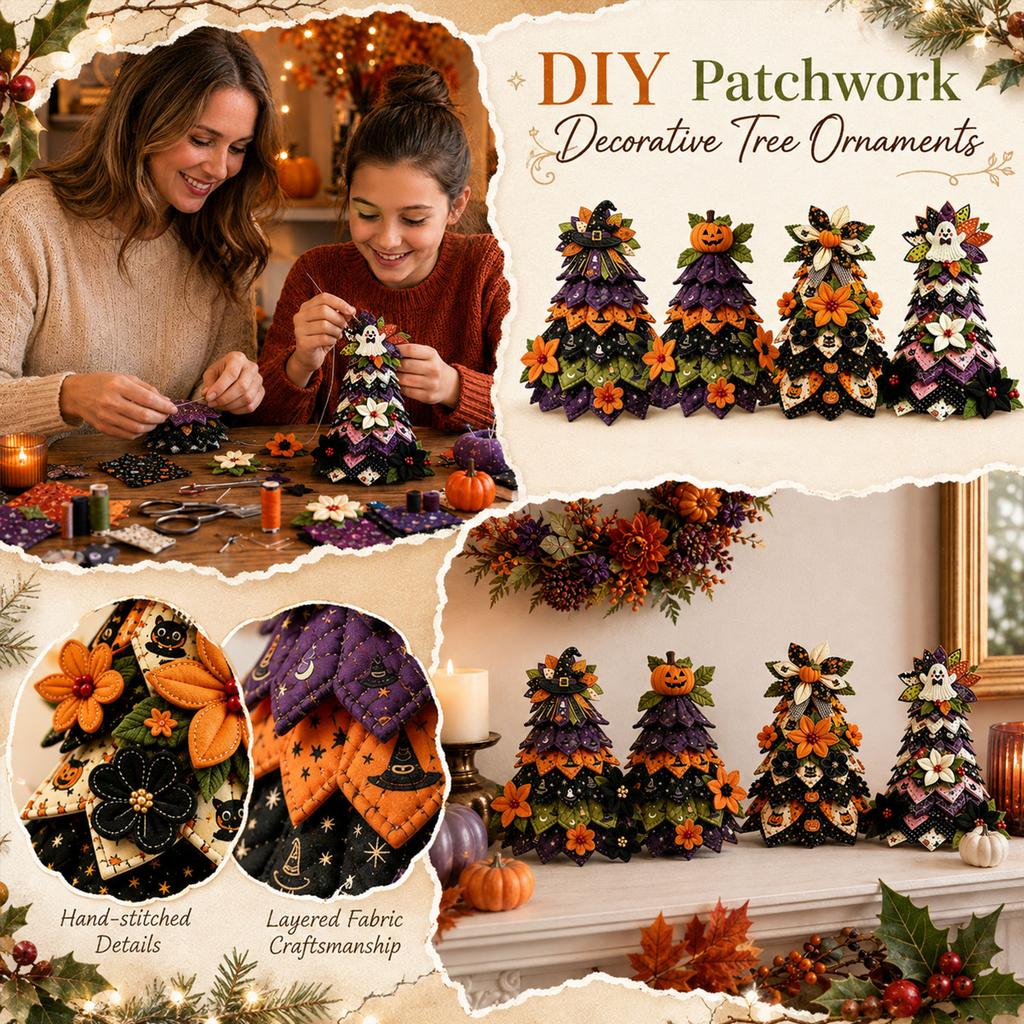 Halloween Patchwork Christmas Tree Decoration, 15-Piece Holiday Festive Ornament Set for Party
