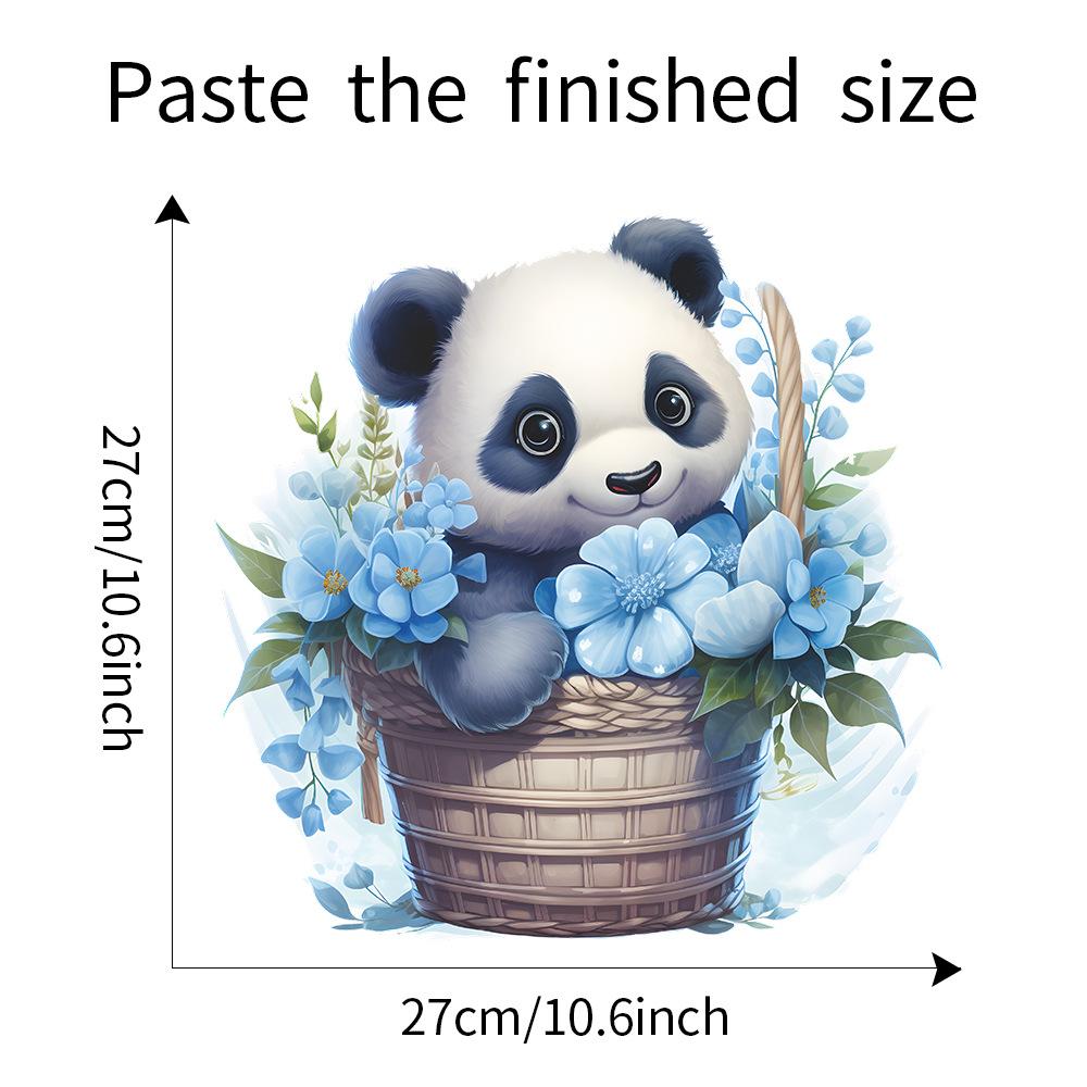 Playful Panda with Flower Basket Toilet and Wall Sticker Set Waterproof Self-Adhesive Removable Decal for Bathroom WC Home Decor