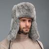 Men's Caps Warm Natural Rabbit Fur Bomber Hat With Earflaps Winter Hot Sale Unisex Warm Russian Ushanka Hat Real Rabbit Fur Hats