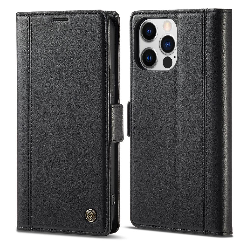 LC.IMEEKE For iPhone 16 Pro Leather Case Imprint Lines Phone Cover Wallet Stand