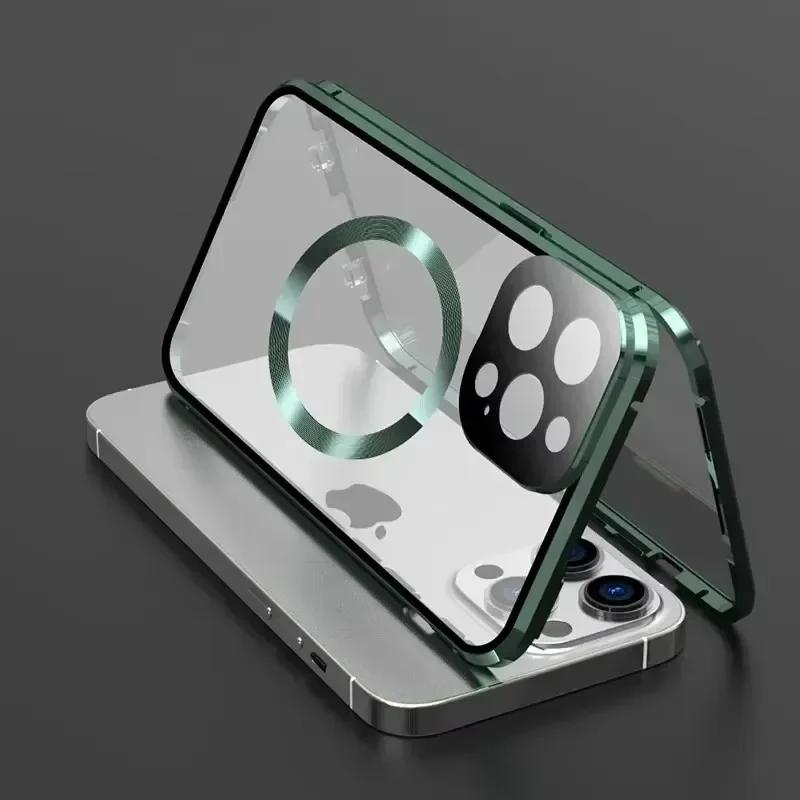 Metal Magnetic Double-Sided Buckle Case For For Iphone 16 1 14 Plus 13 12 Pro Max 16E Lens Protection Full Cover Shockproof