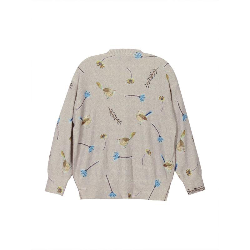 Plus Size Bird Print Round Neck Pullover Sweater Elegant Long Sleeve Autumn Spring New 2024 Women's Fashion