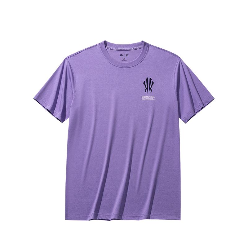 

Anta Comfortable Casual Simple Round Neck Pullover Loose Fashion Design Trendy Short Sleeve T-Shirt Unisex Tops Bellflower-Purple 172531111-5 S