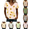 Women V Neck Short Sleeve T Shirt Floral Print Loose Fit Casual Top Comfortable Pullover Blouse Lightweight Soft Fabric