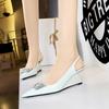 Fashion Patent Leather High Heels Wedges Shoes Lady Trendy Pumps Pointed Toe Hollow Back Strap 6.5 Cm Women Sandals White Heels Shoes