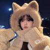Fuchsöhrchen Plüschmütze Schal integriert Damen Herbst und Winter neu niedliche Handschuhe warm dreiteiliges Set