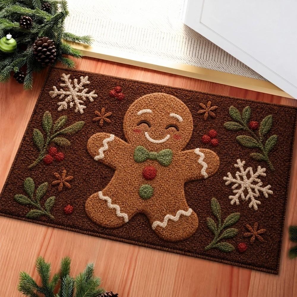 Santa Claus Design Bathroom Mat Water-absorbing Anti-slip Pad Door Carpet Christmas Season