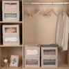 4pcs Breathable Beige Linen Storage Boxes with Clear Window Foldable Closet Organizers for Clothing Sheets and Toy