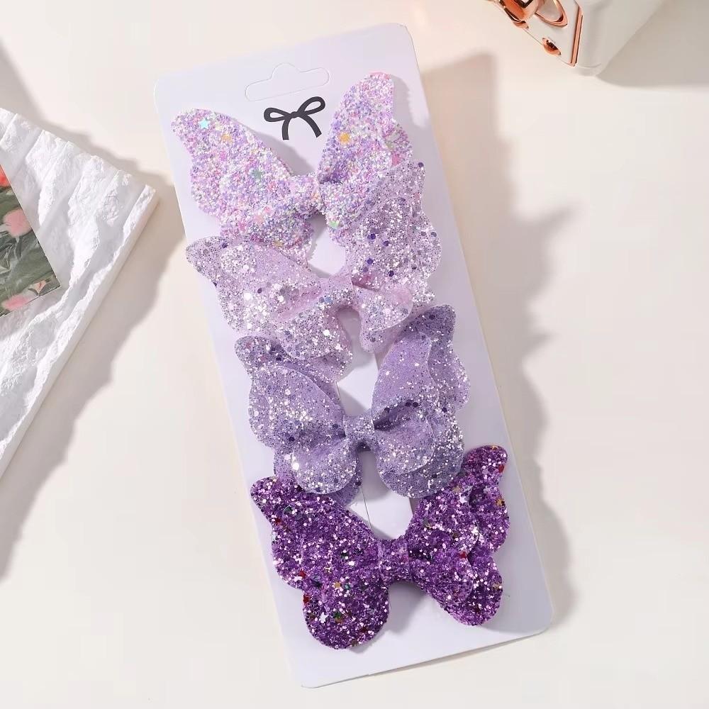 4Pcs Colorful Glitter Ribbons Glitter Hair Clip Double Butterfly Design Sequins Hair Clip For Girls