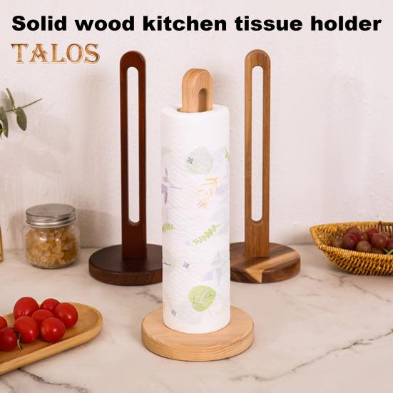 Wooden Paper Towel Holder with Stable Base Non-Slip Design Easy Setup Kitchen Roll Paper Holder Storage Rack