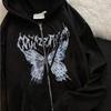 European-Style Women's Hooded Zipper Cardigan Sweatshirt with Letter and Butterfly Print, Plus Velvet