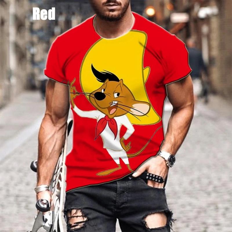 Xuhaijian02 Zomer Nieuw Klassiek Anime Karakter Speedy Gonzales 3D Print Heren T-shirt met Korte Mouwen Grappig Cartoon Unisex Sport T-shirt XS