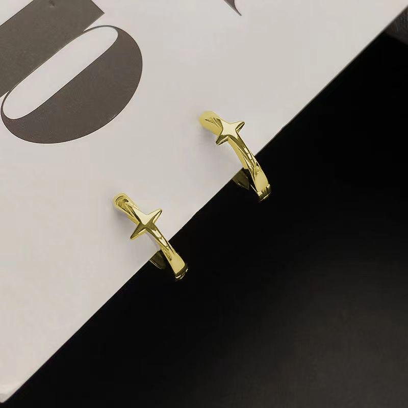 Korean Trend Teenage Earrings Unisex Stainless Steel Simple Small Cross Star Earrings Man Unusual Punk Jewelry