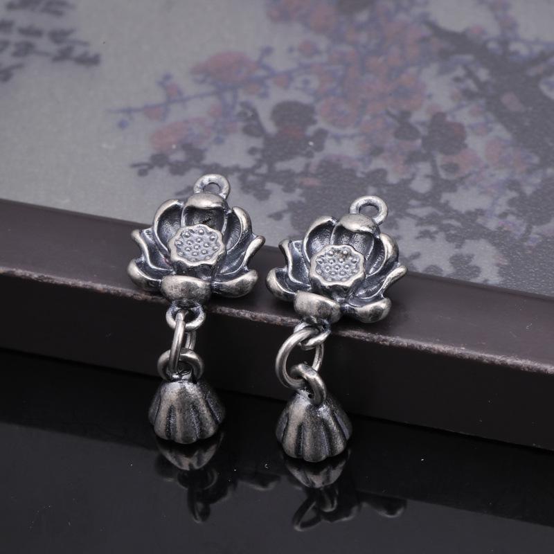 Antique Silver Lotus Seed Pod Pendant and Bracelet Necklace with Color-Preserving Finish