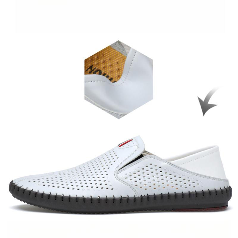 Men's Hollow Leather Casual Shoes Slip On Shoes Moccasins Summer