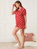 Allegra K Summer Polka Dot Pajama Short Sleeve Top and Size Small Women's Set, Shorts, Red, 1,