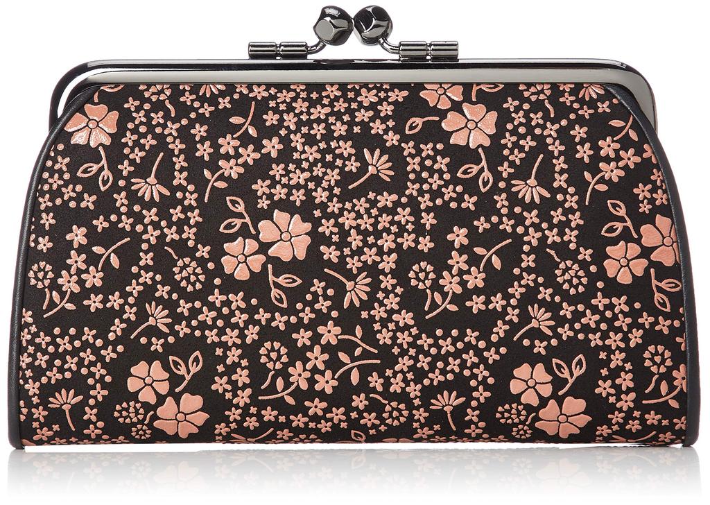 Indenya Parent-Child Clasp Coin Purse, 340, Black Deerskin with Pink Lacquer and American Blue Pattern, 1501-51-166