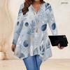 Women Plus Size V Neck Long Sleeve Colorful Printed Asymmetric Hem Flared Tunic Top