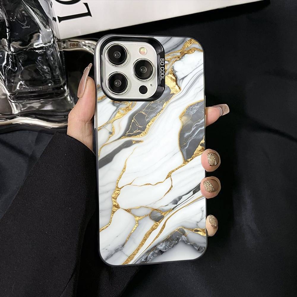 Watercolor Marble Silver Plated Inside Phone Case For iPhone 17 16 15 14 11 12 13 Pro Max Plus X XR XS Max Colored