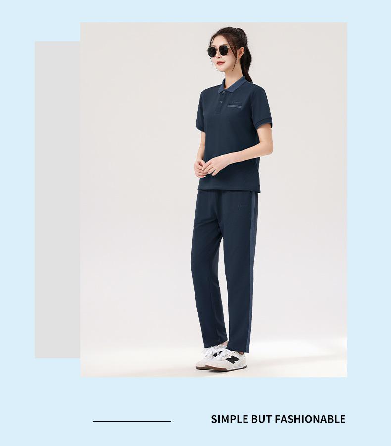 Women's Summer Sportswear Set: Lapel Short Sleeve Top & Loose Long Pants, Plus Size, Casual Two-Piece Running Suit