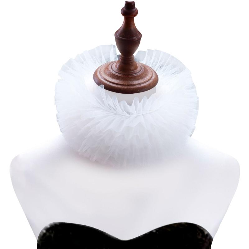 Women Mesh Layering Ruffle False Collar Ties Up Chokers Renaissances Small Neck Ruff Collar Shawl for Halloween Costume