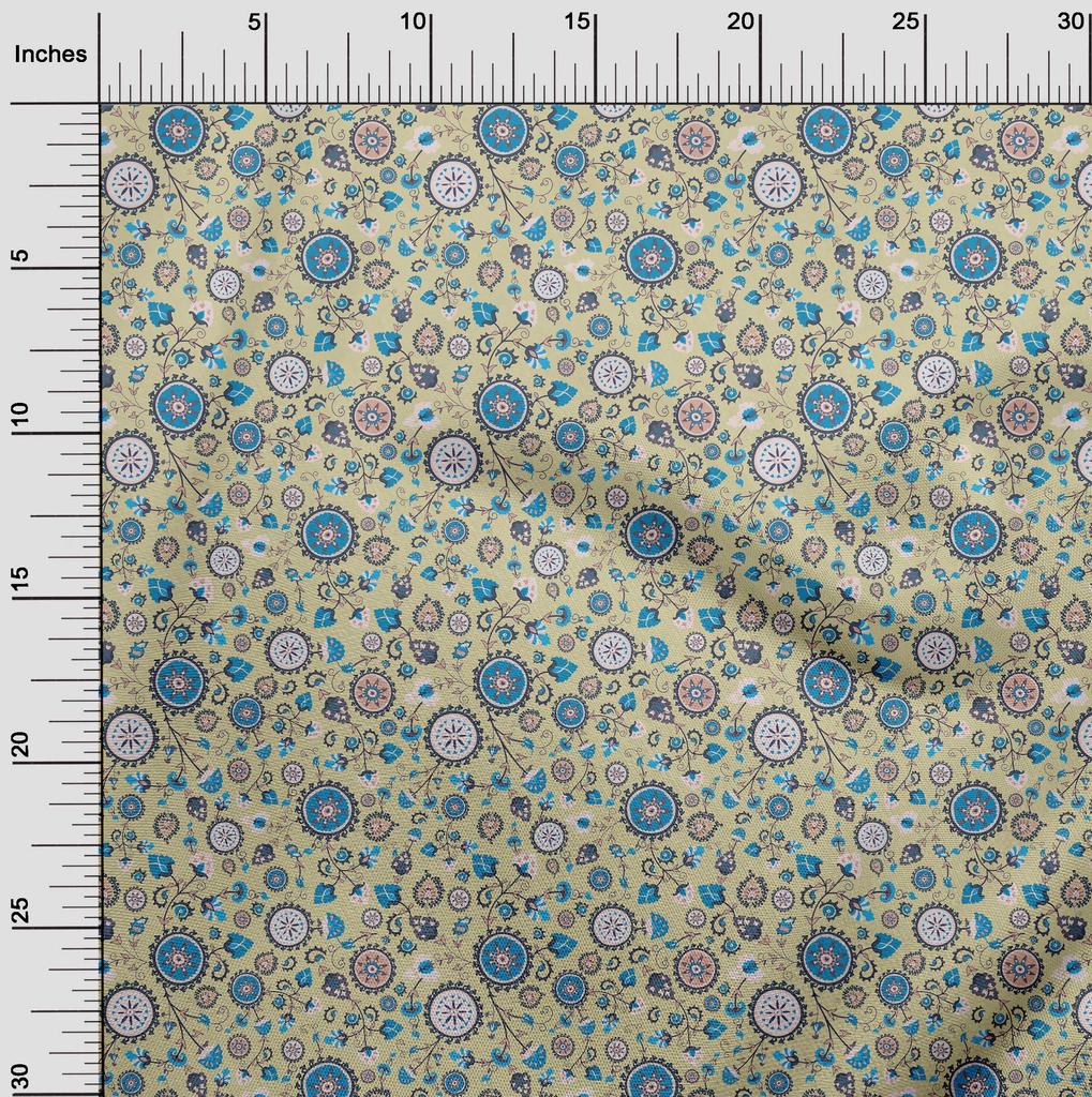 oneOone Cotton Flex Dusty Green Fabric Asian Suzani  Dress Material Fabric Print Fabric By The Yard 40 Inch