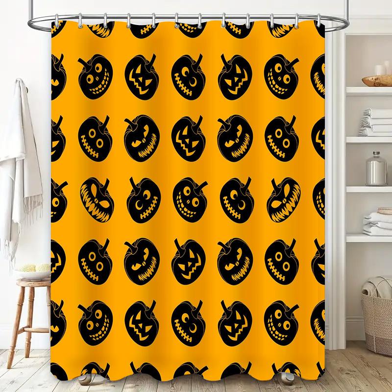 Halloween-themed shower curtains with pumpkin patterns waterproof bathroom decor for kids and adults alike Bright yellow backgr