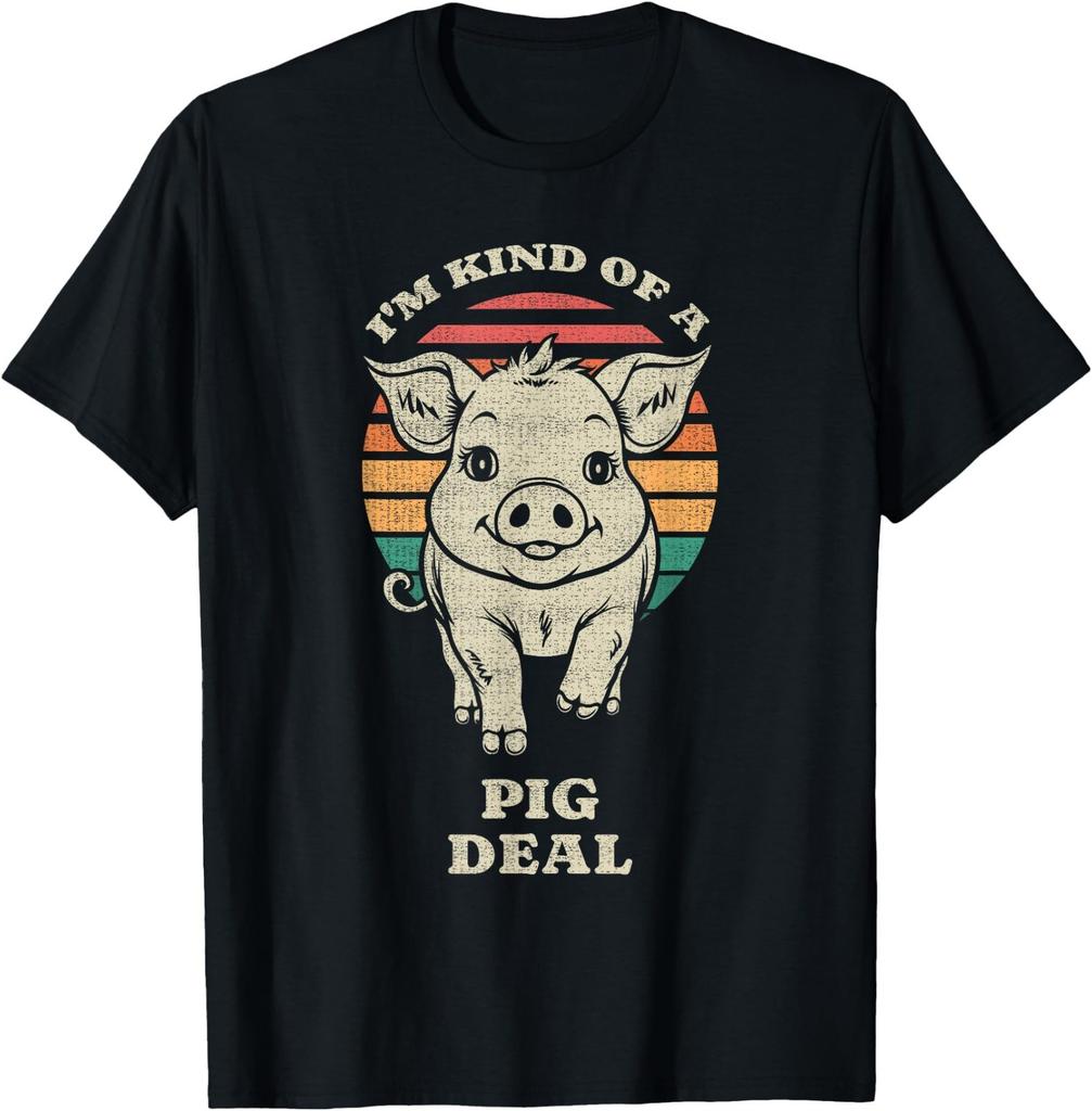 Kind of A Pig Deal Animal Lover Farmer Funny Retro 70s T-Shirt