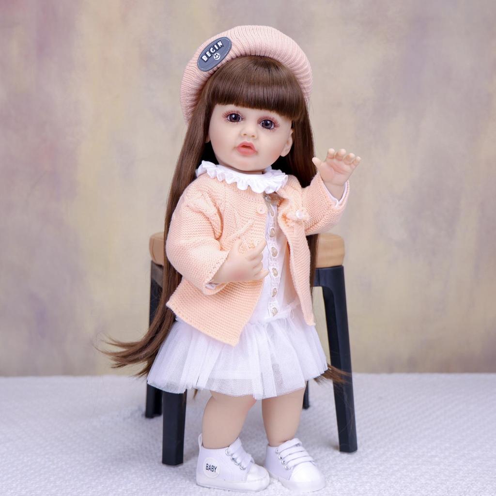 Fashion Reborn Babies Girl Doll Full Silicone Vinyl 22 inch Princess Long DIY Hair Realistic Newborn Dolls bebe Reborn XMAS Gift
