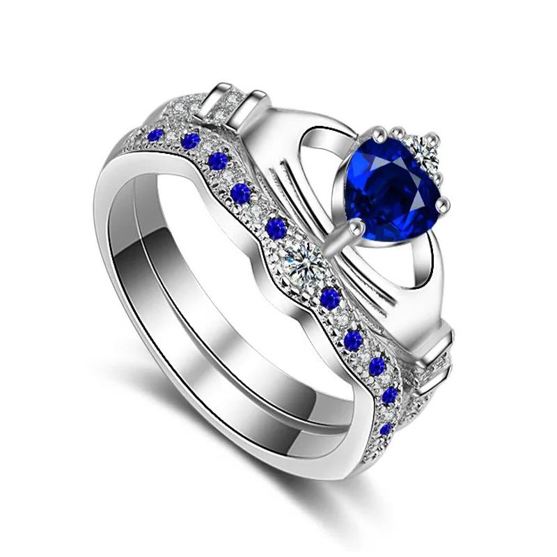 Fashion Couple Rings Trendy Men Stainless Steel Celtic Dragon Ring Elegant Women Blue Zircon Crown Rings Set Wedding Jewelry