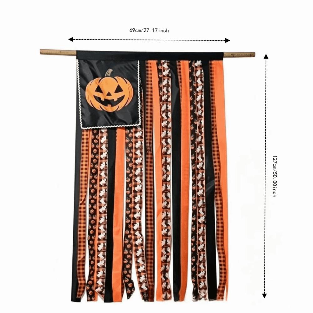 Ribbon Design Halloween Hanging Banner Pumpkin Print Wall Hanging Banner  Yard Decoration