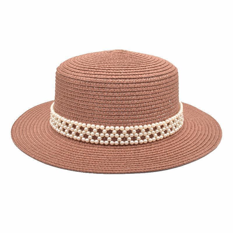 French hat summer new pearl flat top hat women's casual sun hat princess top hat trend