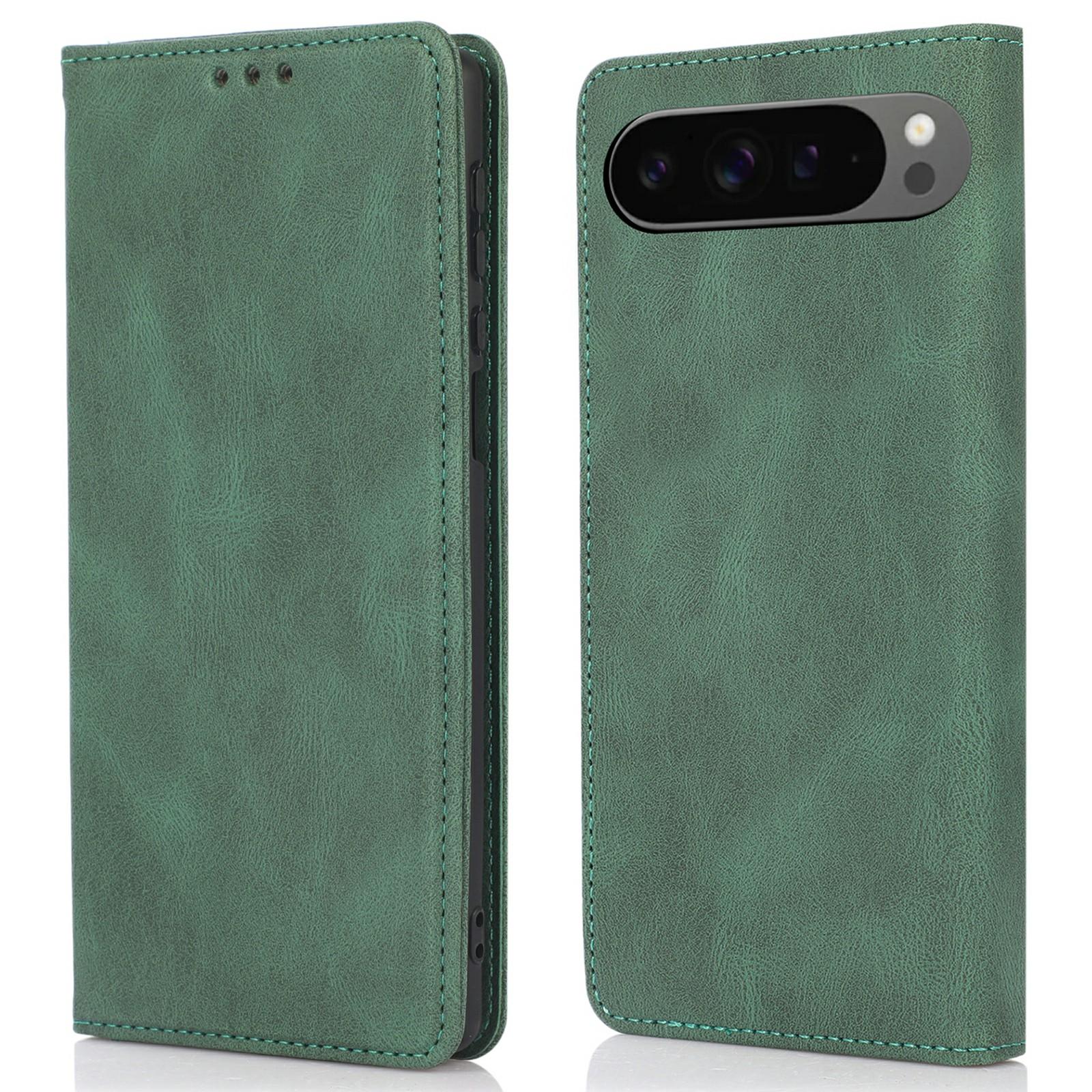 

For Google Pixel 10 Pro XL/Pixel 9 Pro XL Case Wallet Magnetic Closing Leather Flip Phone Cover Green