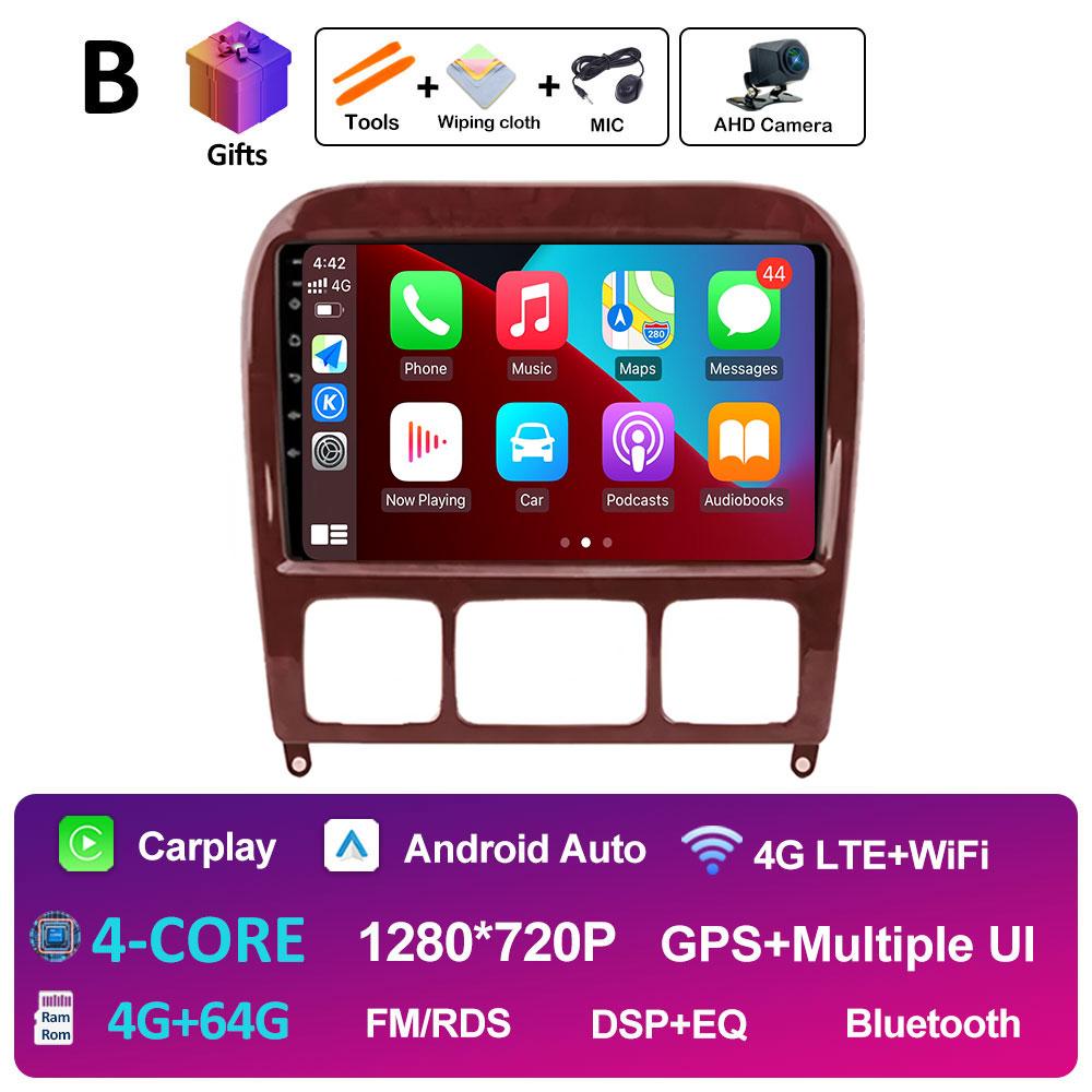 9 inch Android 14 For Mercedes Benz S Class W220 S280 S320 S350 S400 S430 S500 S600 AMG 1998 - 2002 2003 2004 2005 Head Unit BT