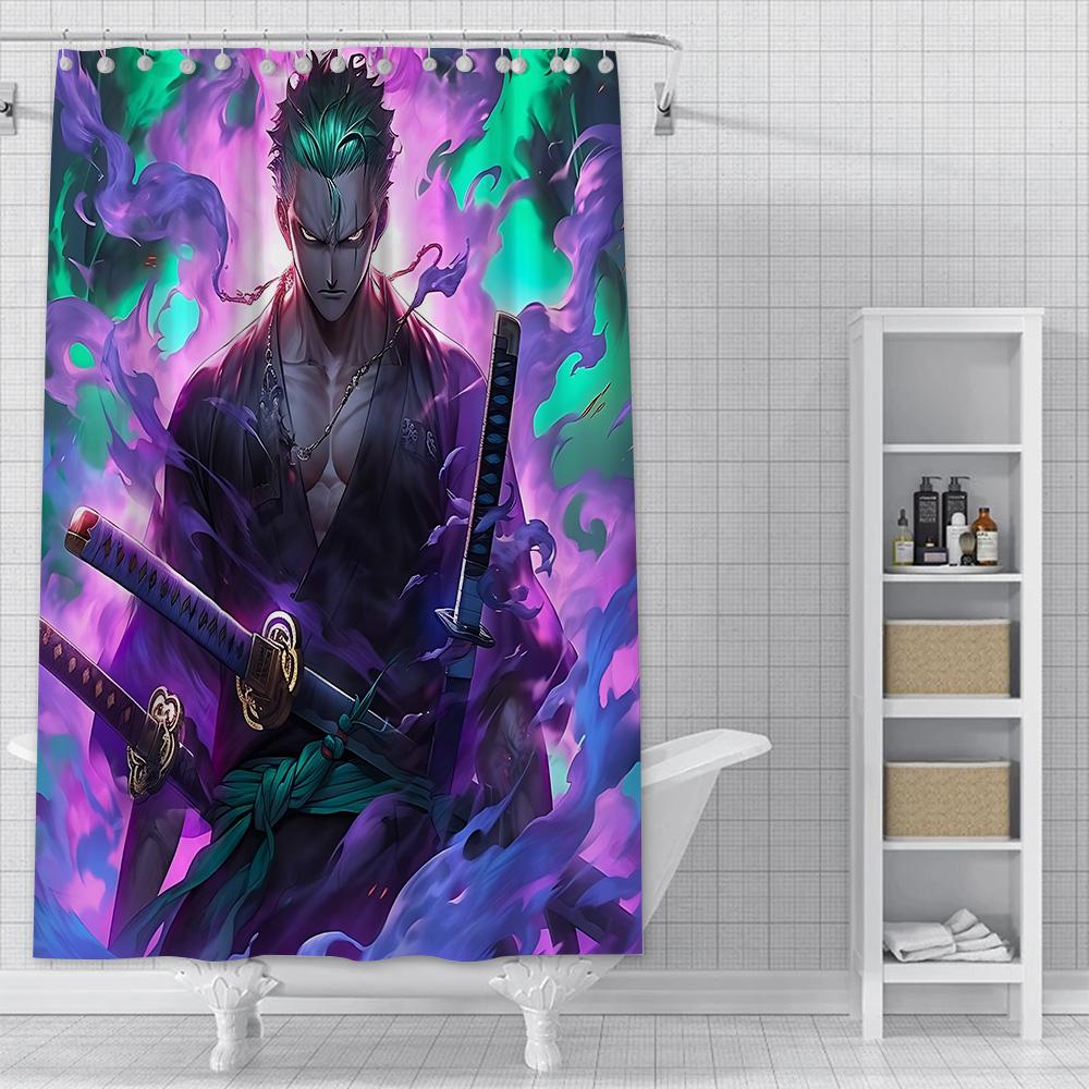 Hot P-PieceS Japan Anime One Shower Curtain Waterproof Polyester Fabric Paint Bath Curtain Home Bathroom Decor Curtain With Hook
