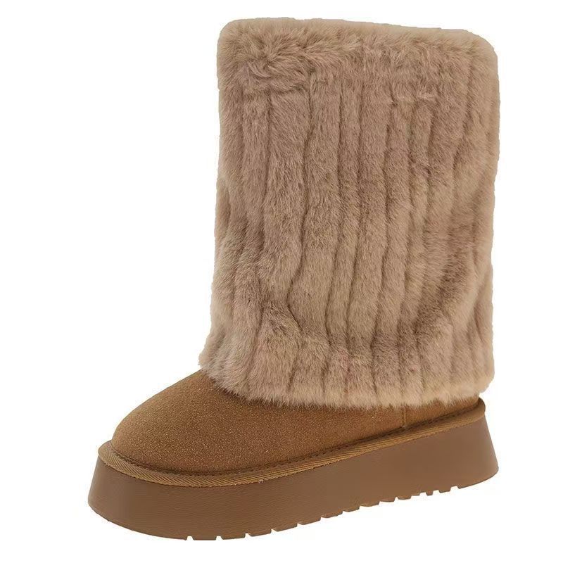 36-43 Large Size Women's Shoes 41 Wide Feet Fat Feet Hairy Thick-soled Snow Boots Winter Piled Thickened Medium Cotton Boots 42