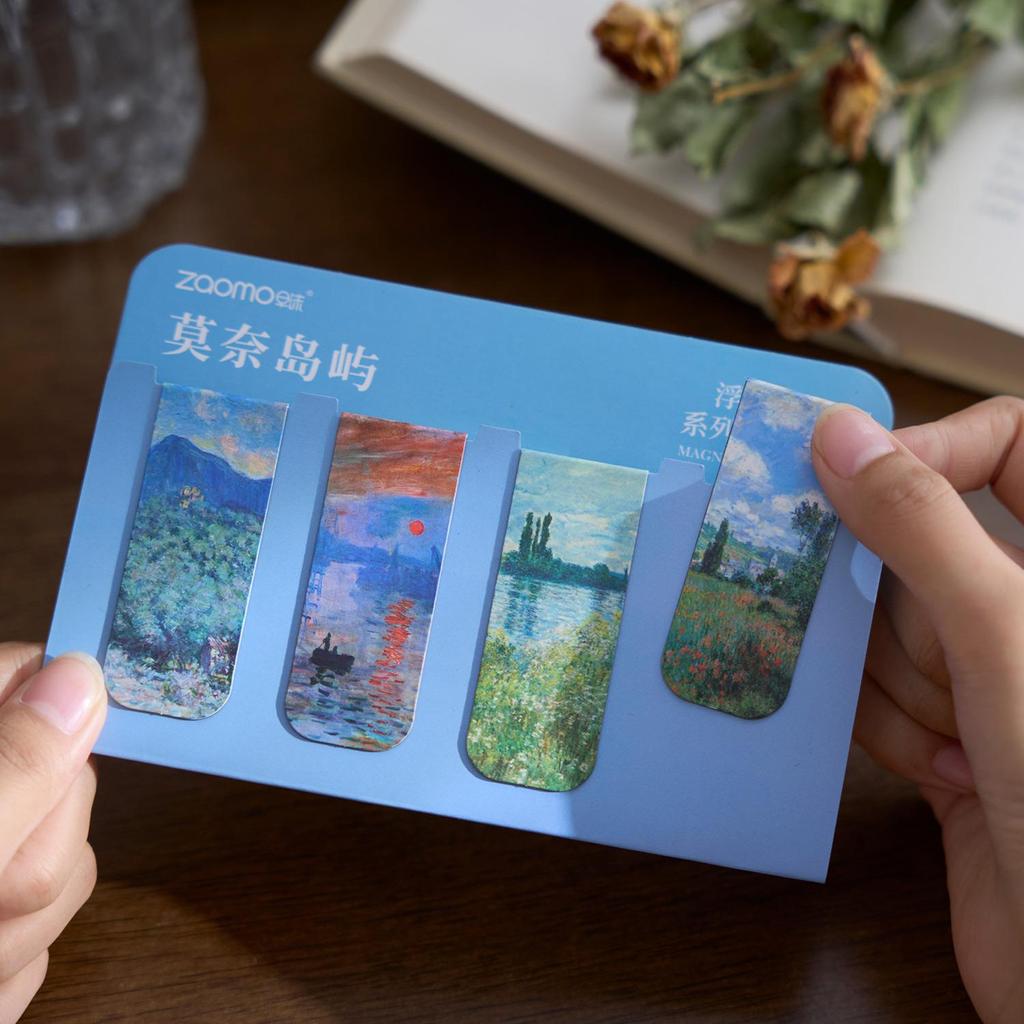 4pcs Retro Painting Magnetic Bookmarks Pack for Books Monet Mucha Gallery Page Clips Book Marker Unique Reading Gift