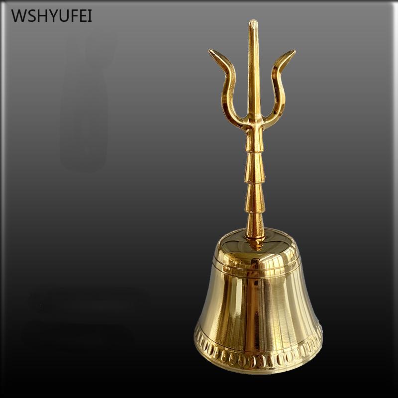1 Pc Brass Pure Copper Trident Hand Shake Bell Feng Shui Accessories Halloween Props Household Sacrifice Temple Dharma Tools