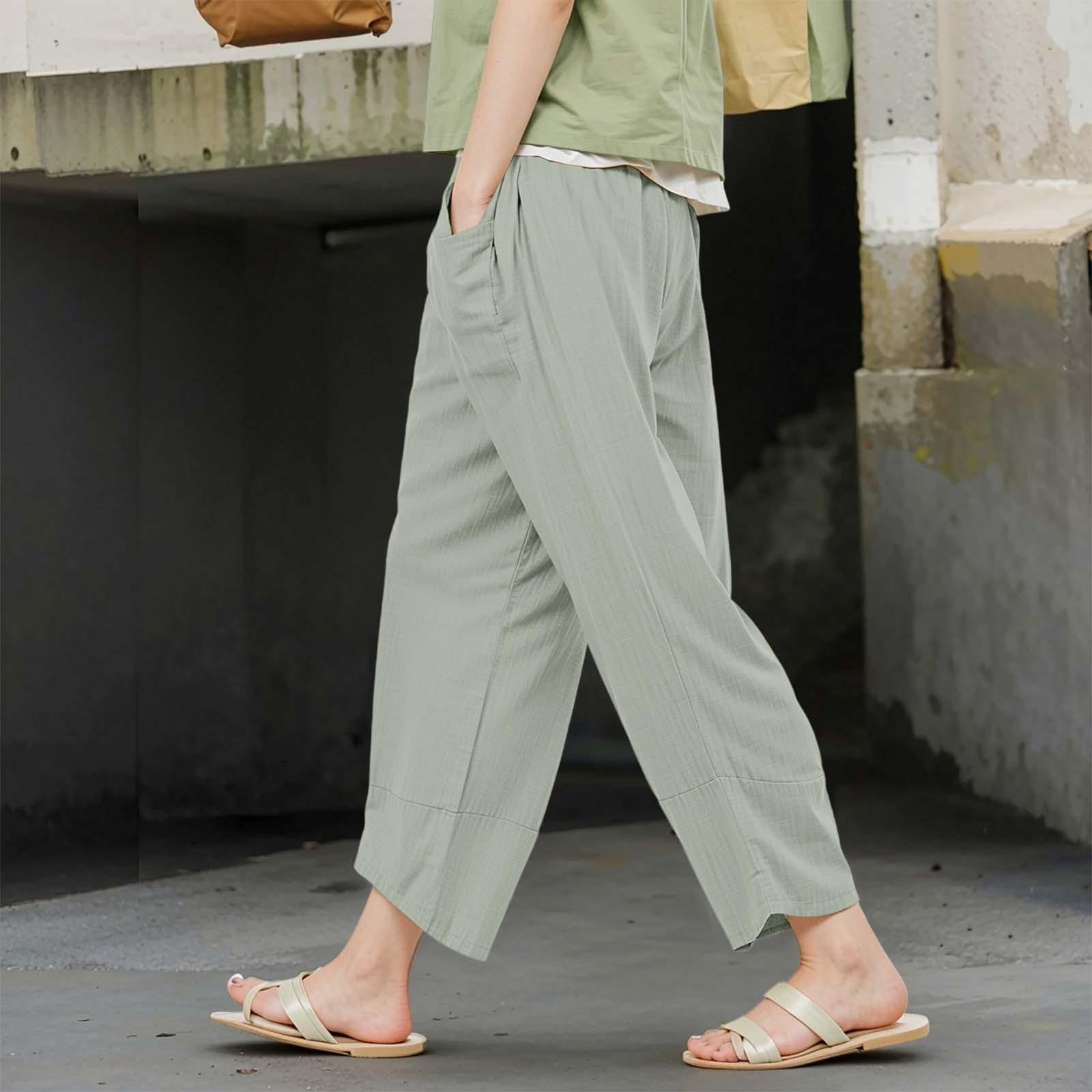 

Women Linen Pants Gradient Graphic Elastic Waist Pants Casual Summer Loose Cool Streetwear With Pockets XXXL