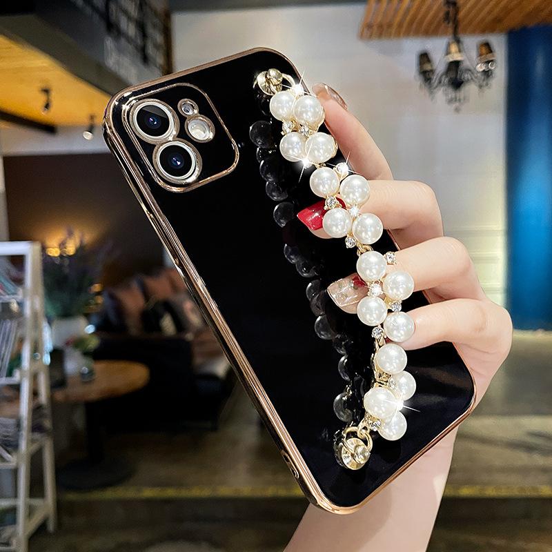 Potrivit pentru Ins Apple 16 Carcasă de telefon din silicon 14 Full Cover Iphone 15promax Brățară cu perle creative