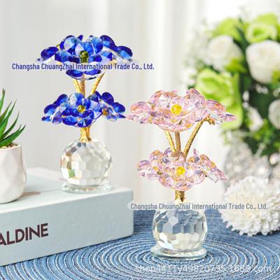 Crystal Lotus Luxury Ornament – Decorative Light Sculpture for Living Room or Porch, Creative Birthday Gift