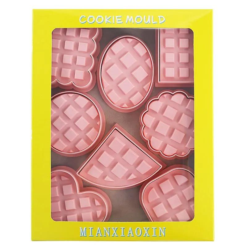

8pcs Set Waffle Cookie Molds Cookies Cutters Classic Retro Biscuit Mold Confectionery Cookie Stamp Baking Pastry Bakeware Tools