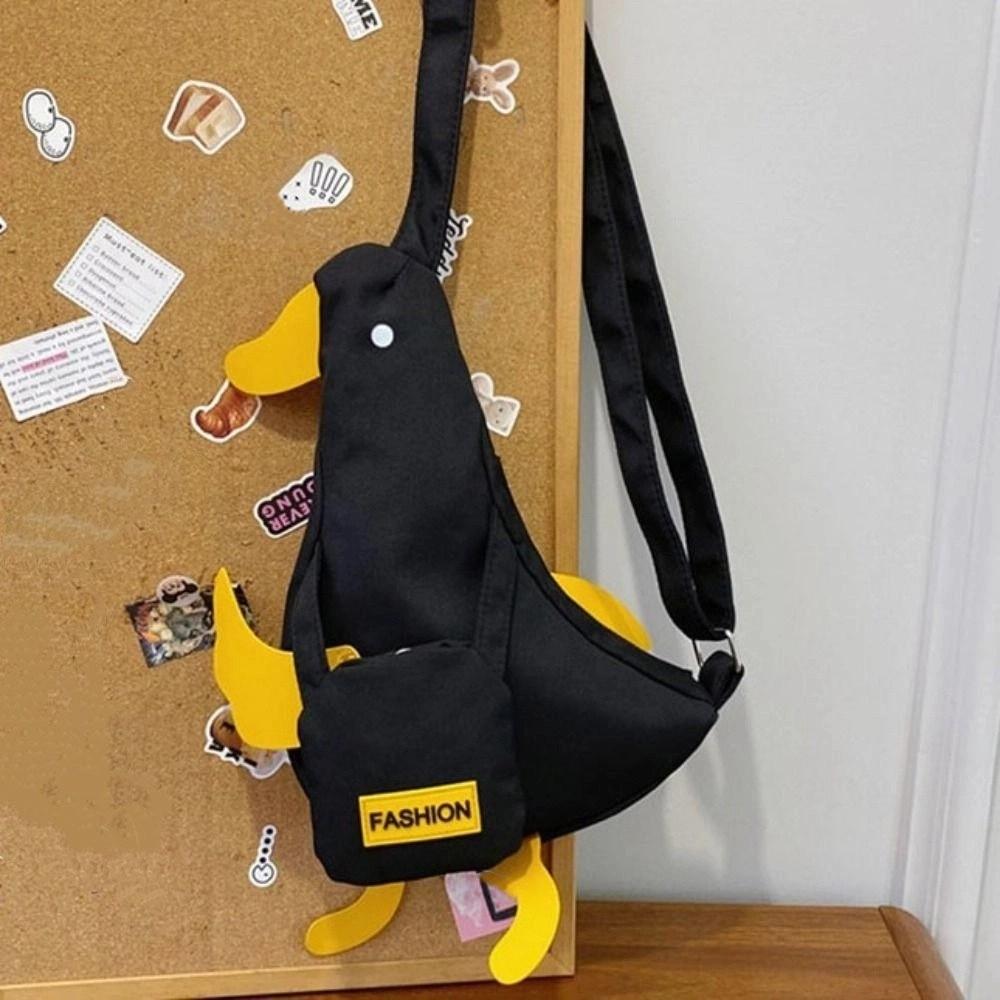Korean Style Duck Shoulder Bag Canvas Cartoon Chest Bag Creative Funny Duck Crossbody Bag  Girls