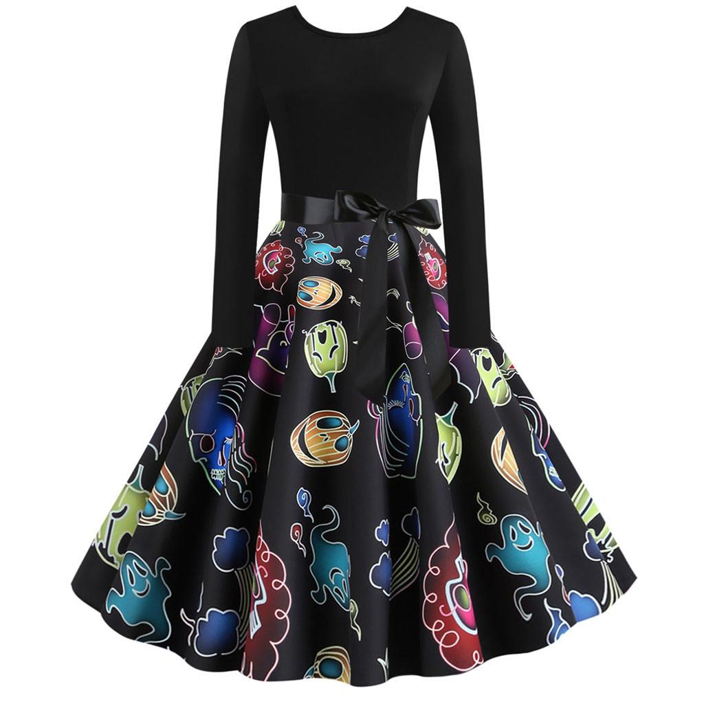 

Женское винтажное платье для выпускного вечера с длинным рукавом на Хэллоуин 50-х годов, домохозяйка