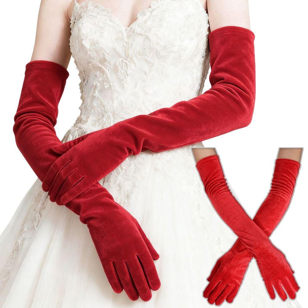 Solid Color Women's Fluffy Gloves Elegant Bride's Long Mittens  Dress-Up  Accessories