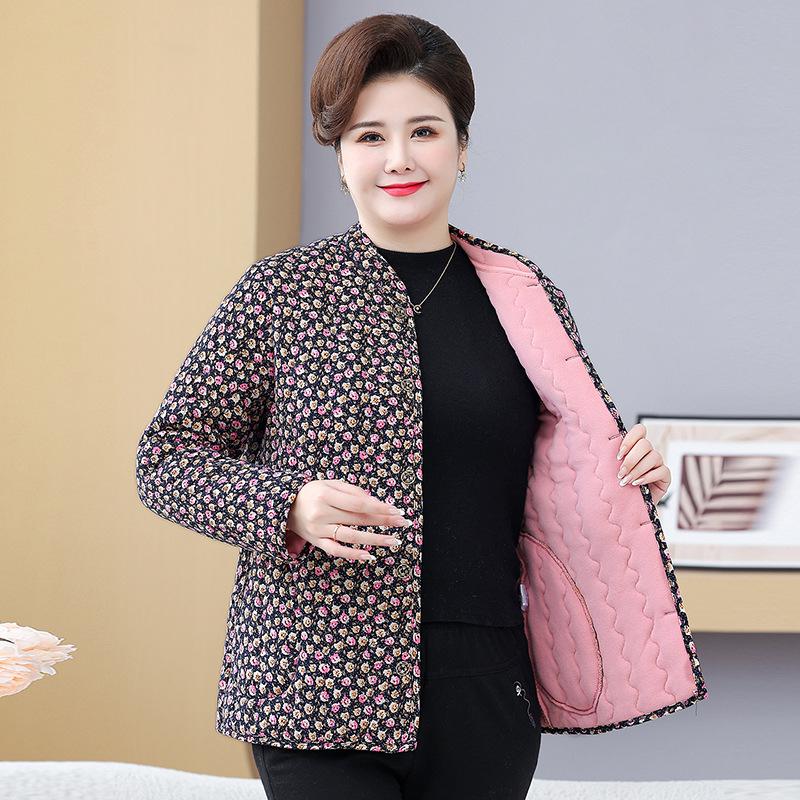 Plus Size Cotton Jacket for Women - Lightweight, Fleece-Lined, Ideal for Indoors & Outdoors. Perfect for Middle-Aged & Elderly.