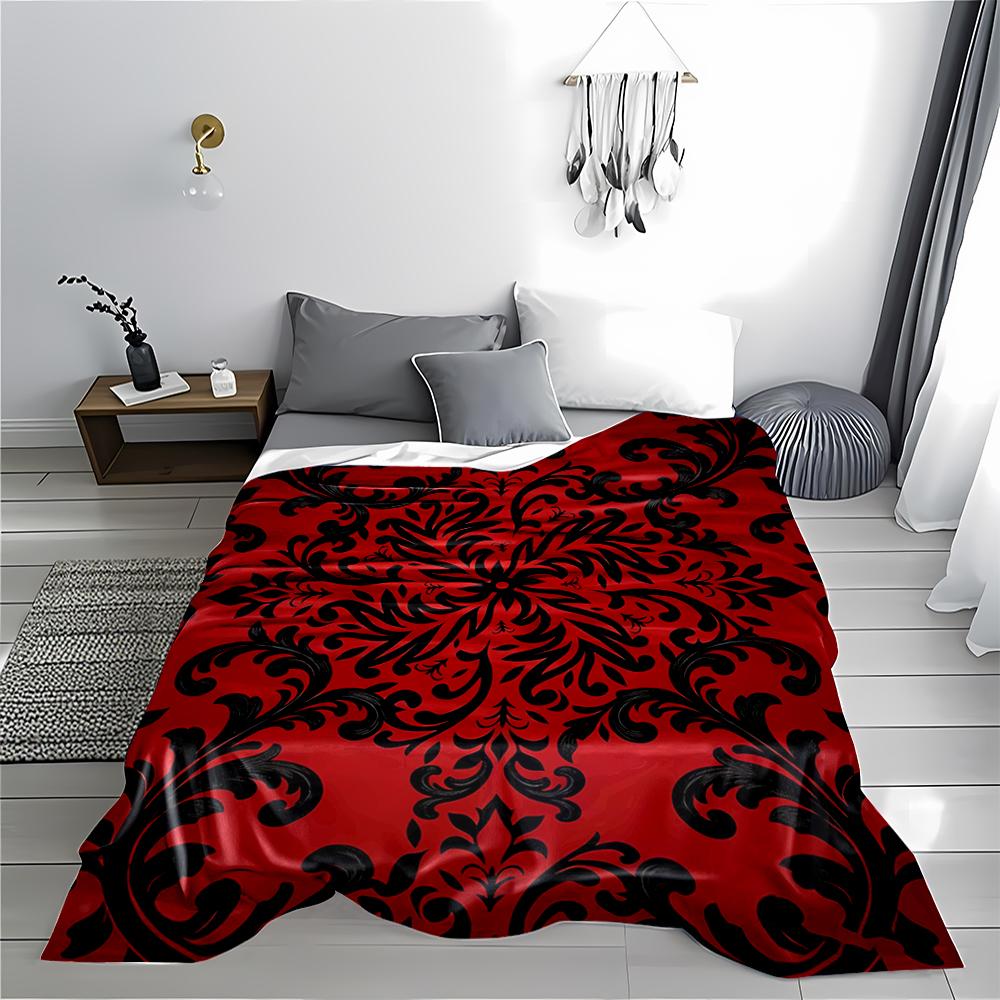 Luxuriöse Rot-Schwarze Blumenmuster-Decke für Wohnzimmer-Dekoration, geeignet für die Nutzung im Schlafzimmer, Wohnzimmer, auf dem Sofa