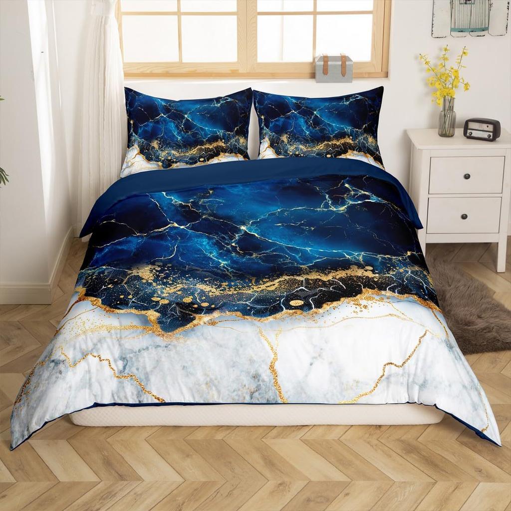 Golden Marble Three-Piece Quilt Cover 3D Digital Printing Bedding Set Bed Cover