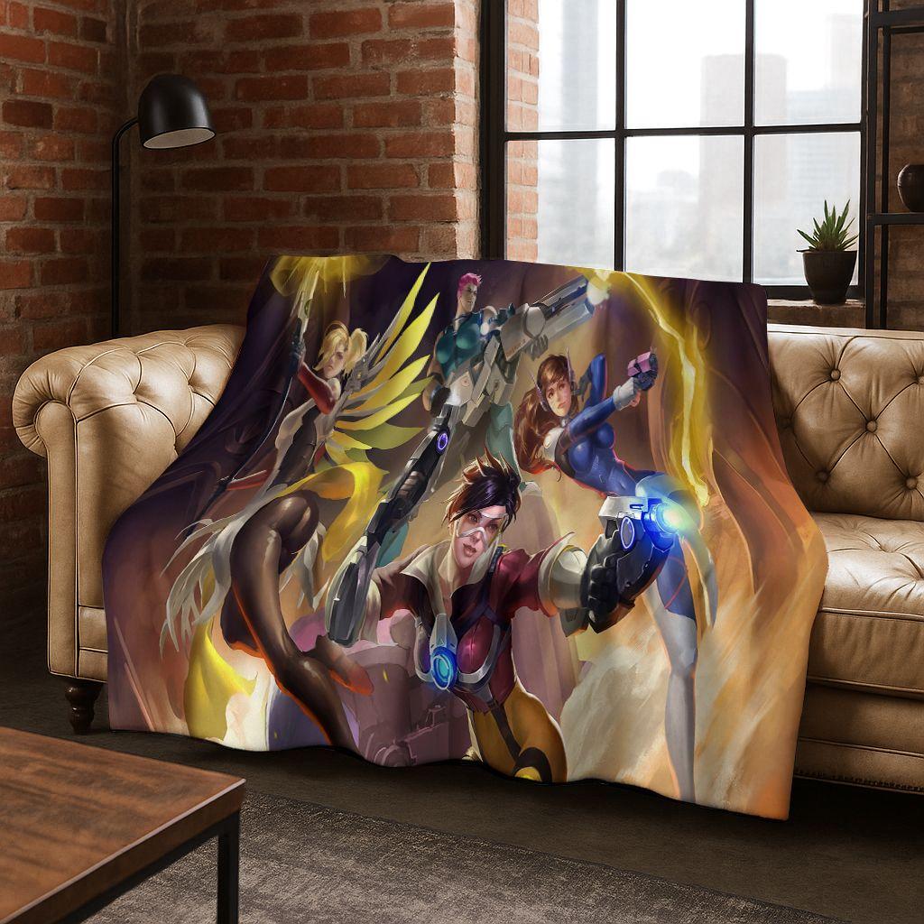 Game OW Overwatch D.VA Mei Reaper Cartoon 3D Flannel Blanket,Cozy Soft Throw Blanket for Home Bedroom Bed Sofa Picnic Cover Gift